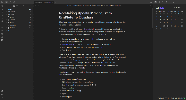 Notetaking Update - Moving from OneNote To Obsidian