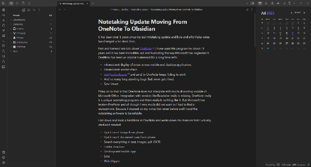 Featured image for Notetaking Update - Moving from OneNote To Obsidian